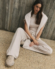 Halo Essential Wideleg Pant - Short | Ecru Heather