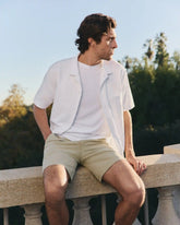 Short Sleeve Knit Oxford Camp Collar Button Down | White