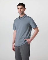 Short Sleeve Feather Polo | Dusty Blue