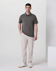 Short Sleeve Feather Polo | Warm Grey
