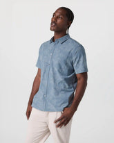 Short Sleeve Bridge Button Down | Dusty Blue Plumeria