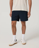 Aim Elastic Waist Short 7" | Navy Houndstooth Linen Texture