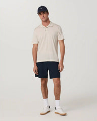 Aim Elastic Waist Short 7" | Navy Houndstooth Linen Texture