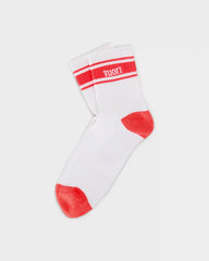 Half Crew Stripe Novelty Sock | White/Bright Coral