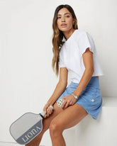 Short Sleeve Feather Cross Back | White