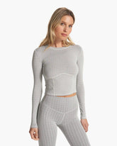 Long Sleeve Textured Chilled Out Top | Houndstooth