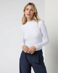 Long Sleeve Cove Mock Neck Top | White