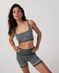 Bi-Color Seamless Longline Bra | Light Grey/Charcoal