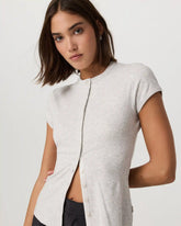 Short Sleeve Pose Button Up | White Heather Grey