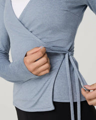 Long Sleeve Halo Wrap Top | Coastal Fog Heather