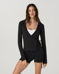 Long Sleeve Halo Wrap Top | Solid Black