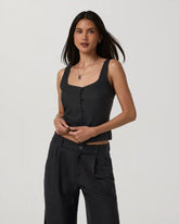 Trestles Twill Button Front Top | Black