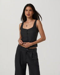 Trestles Twill Button Front Top | Black