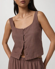 Trestles Twill Button Front Top | Sable