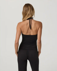 Halo Halter Ruched Top | Solid Black