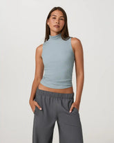 Cottony Rib Mock Neck Tank | Raindrop