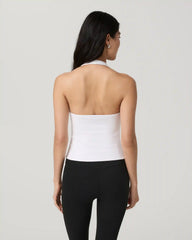 Everyday Cotton Stretch Plunge Halter | White