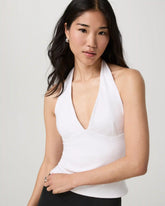 Everyday Cotton Stretch Plunge Halter | White