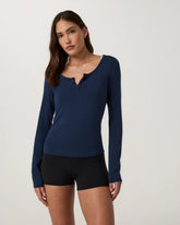 Long Sleeve Everyday Cotton Stretch Henley | Blue Coast