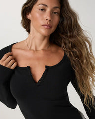 Long Sleeve Everyday Cotton Stretch Henley | Black
