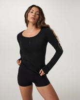 Long Sleeve Everyday Cotton Stretch Henley | Black