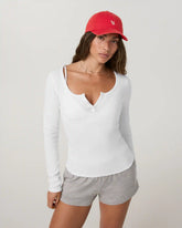 Long Sleeve Everyday Cotton Stretch Henley | White