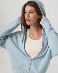 Émilie Full Zip Cashmere Rib Hoodie | Bluebell
