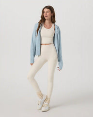 Émilie Full Zip Cashmere Rib Hoodie | Bluebell