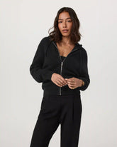 Émilie Full Zip Cashmere Rib Hoodie | Black