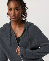 Émilie Full Zip Cashmere Rib Hoodie | Charcoal Heather