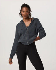Émilie Full Zip Cashmere Rib Hoodie | Charcoal Heather