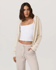 Émilie Full Zip Cashmere Rib Hoodie | Porcelain