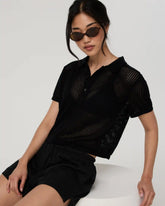 Short Sleeve Knitted Mesh Polo | Black
