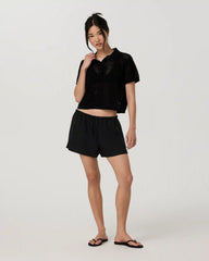 Short Sleeve Knitted Mesh Polo | Black