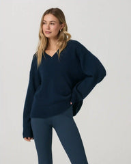 Émilie Cashmere Oversized V-Neck | Ocean Blue