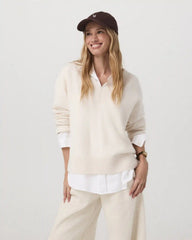Émilie Cashmere Oversized V-Neck | Porcelain