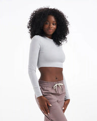 Long-Sleeve Lux Crop Tee | Platinum Heather