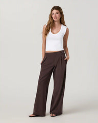 Villa Wideleg Trouser - Short | French Roast Pinstripe