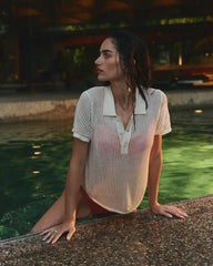 Short Sleeve Knitted Mesh Polo | Natural