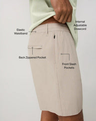 Aim Elastic Waist Short 7" | Khaki Linen Texture