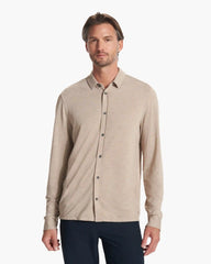 Long Sleeve Knit Twill Button Down | Camel Heather