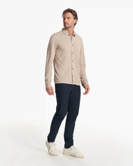 Long Sleeve Knit Twill Button Down | Camel Heather