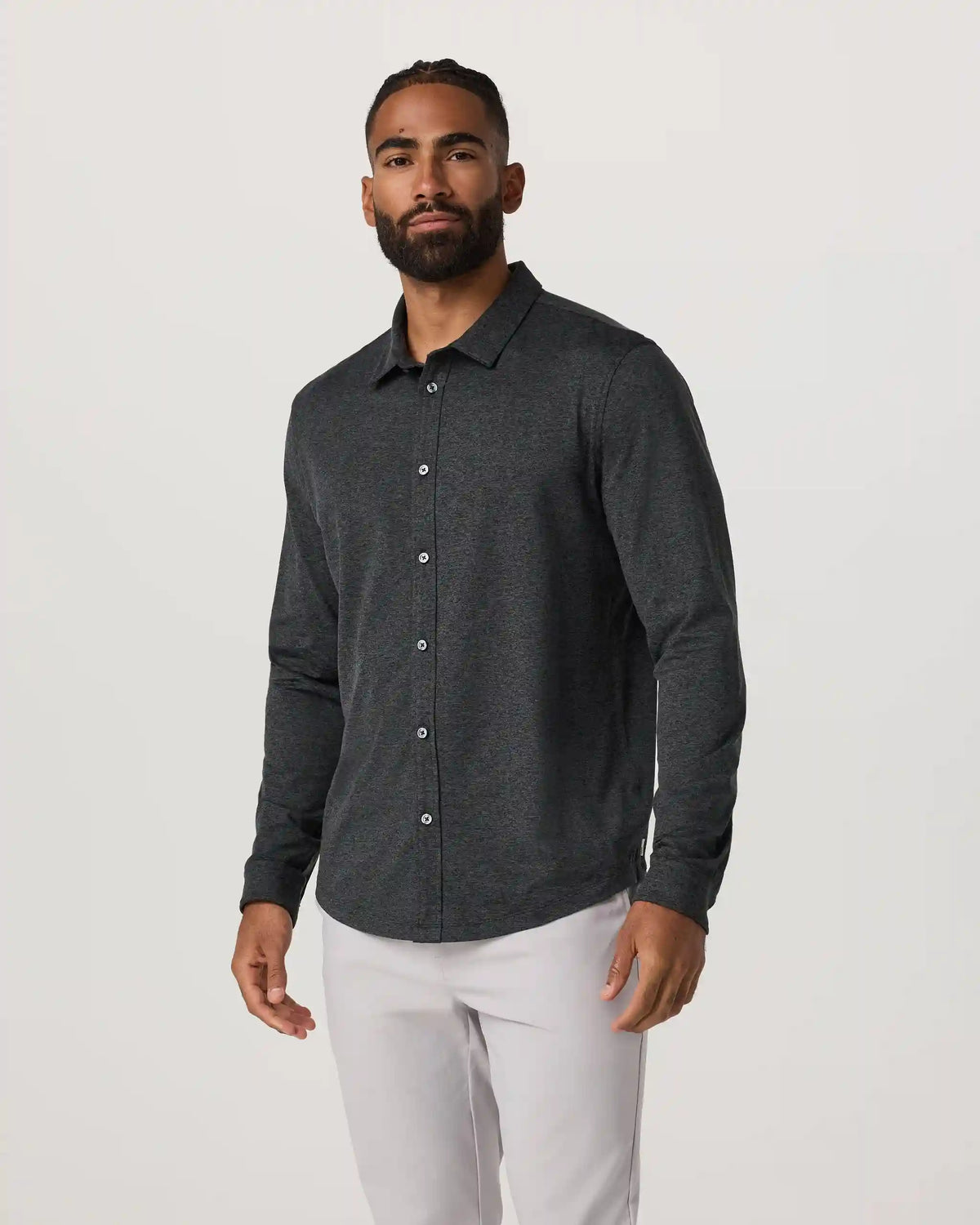 Long Sleeve Ponto Button Down Shirt | Charcoal Heather
