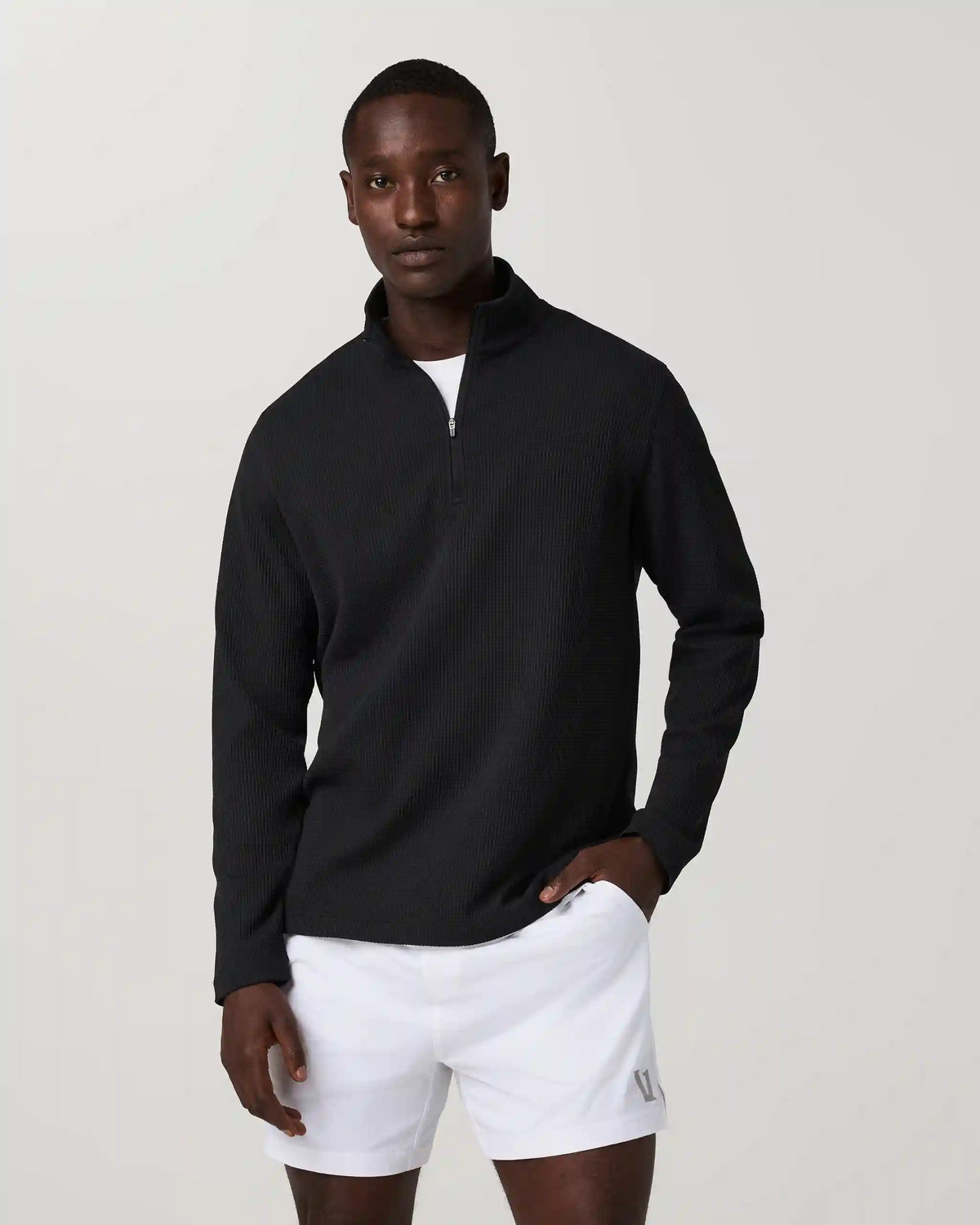Lightweight Tech Waffle Quarter Zip | Black