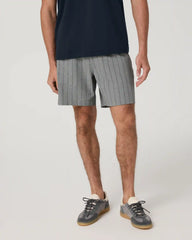 Aim Elastic Waist Short 7" | Concrete Marina Stripe Linen Texture