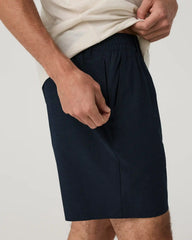 Aim Elastic Waist Short 7" | Navy Houndstooth Linen Texture
