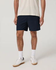 Aim Elastic Waist Short 7" | Navy Houndstooth Linen Texture