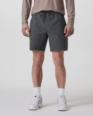 Cascade Crinkle Elastic Waist Short 8" | Charcoal