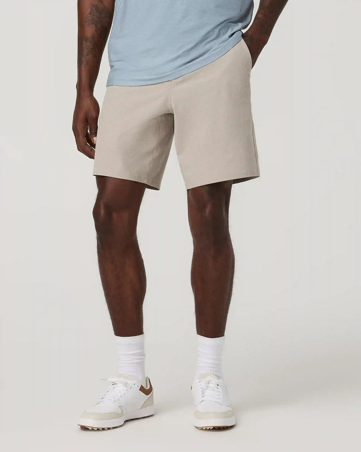 Aim Short 8" | Khaki Houndstooth Linen Texture