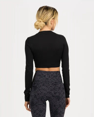 Long-Sleeve Lux Crop Tee | Black